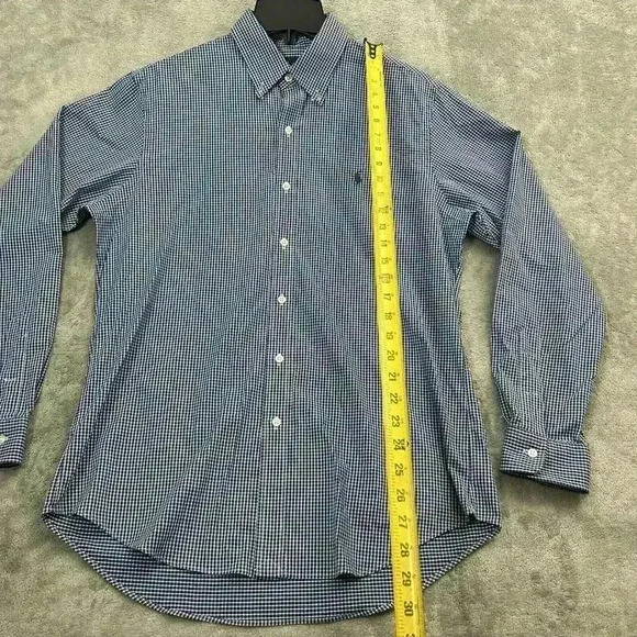 Polo Ralph Lauren Shirt Mens Medium Blue Plaid Check Long Sleeve Stretch Nylon - Picture 2 of 12